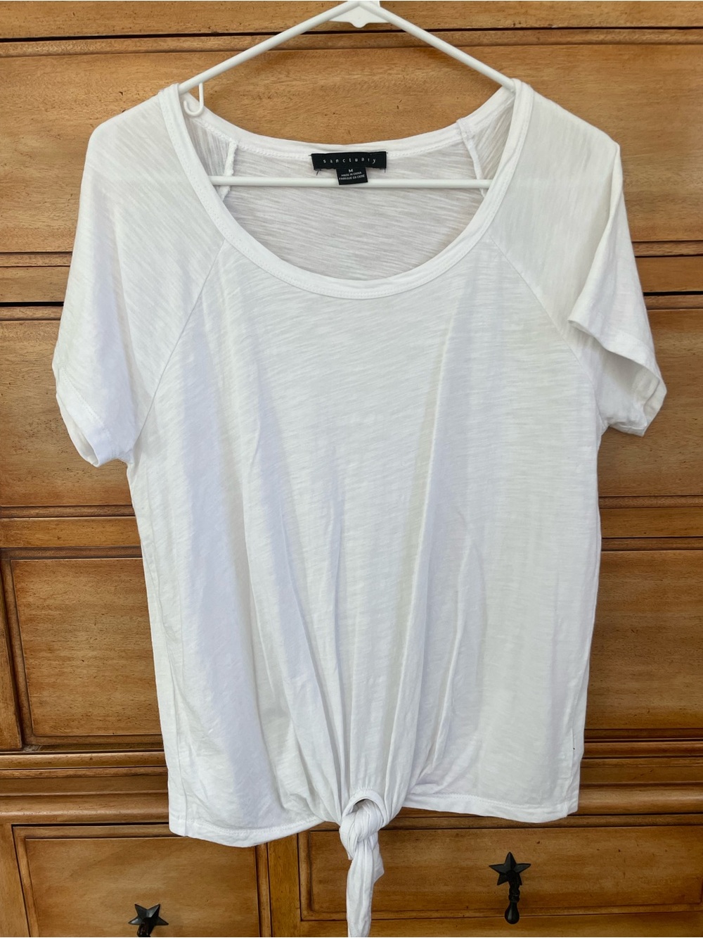 Sanctuary White Short-Sleeve Tie-Front Tee, Size Medium